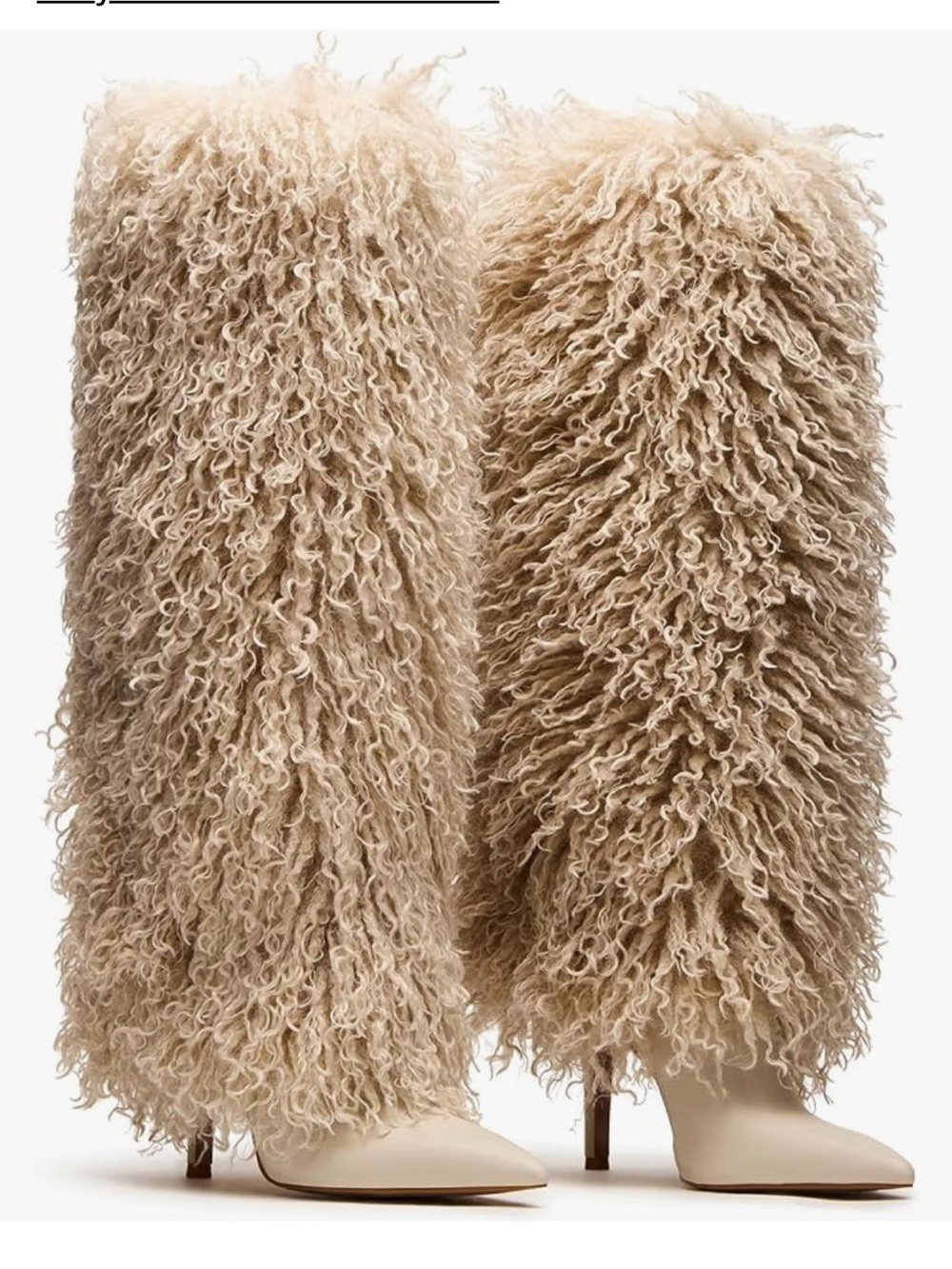Shaggy Taupe Fur Knee-High Boots